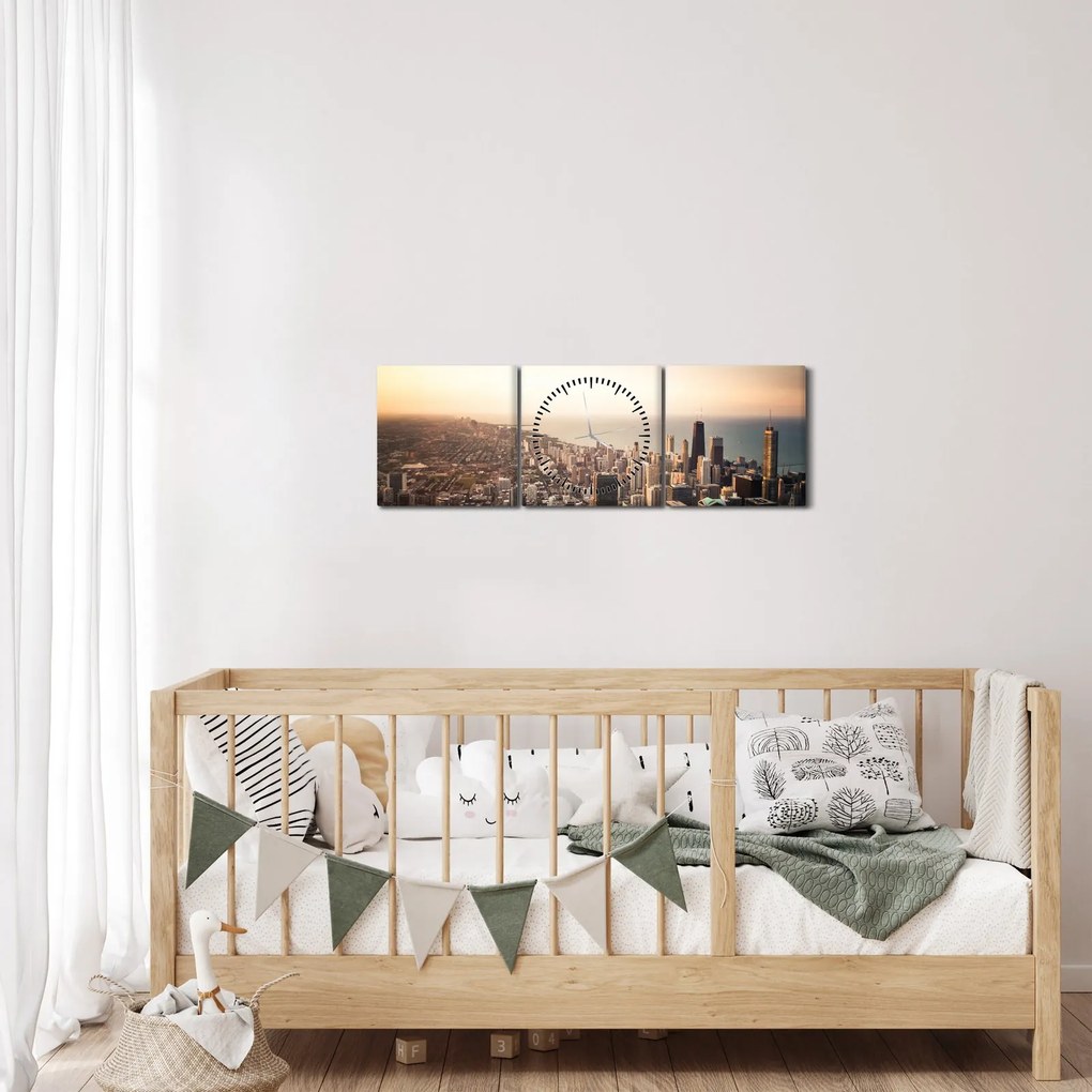 Naplemente képe a város felett (órával) (90x30 cm)