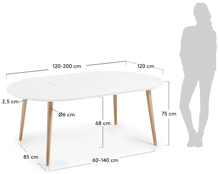 Fehér bővíthető étkezőasztal fehér asztallappal ø 120 cm Oqui – Kave Home