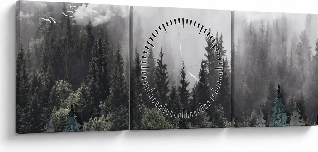 Kép - Erdő illusztrált elemekkel (órával) (90x30 cm)