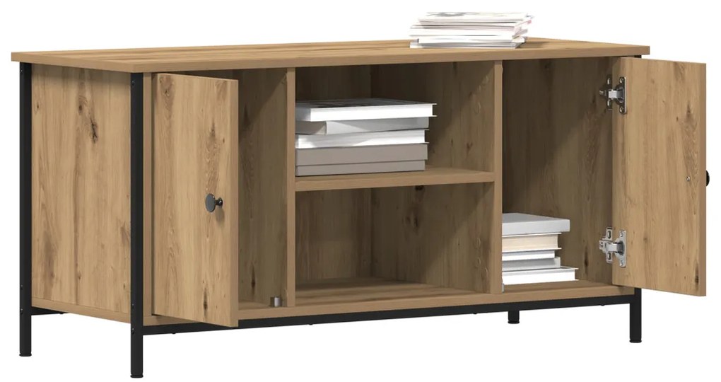 TV Szekrény Kézműves Tölgy 100x40x50 cm Mérnök Fa és Acél