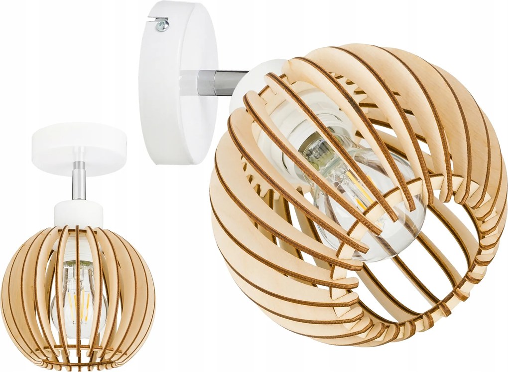 Fali lámpa E27 fali mozgatható loft gömb fa