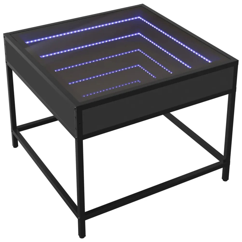 Fekete végtelen hatású LED-es dohányzóasztal 50 x 50 x 41 cm