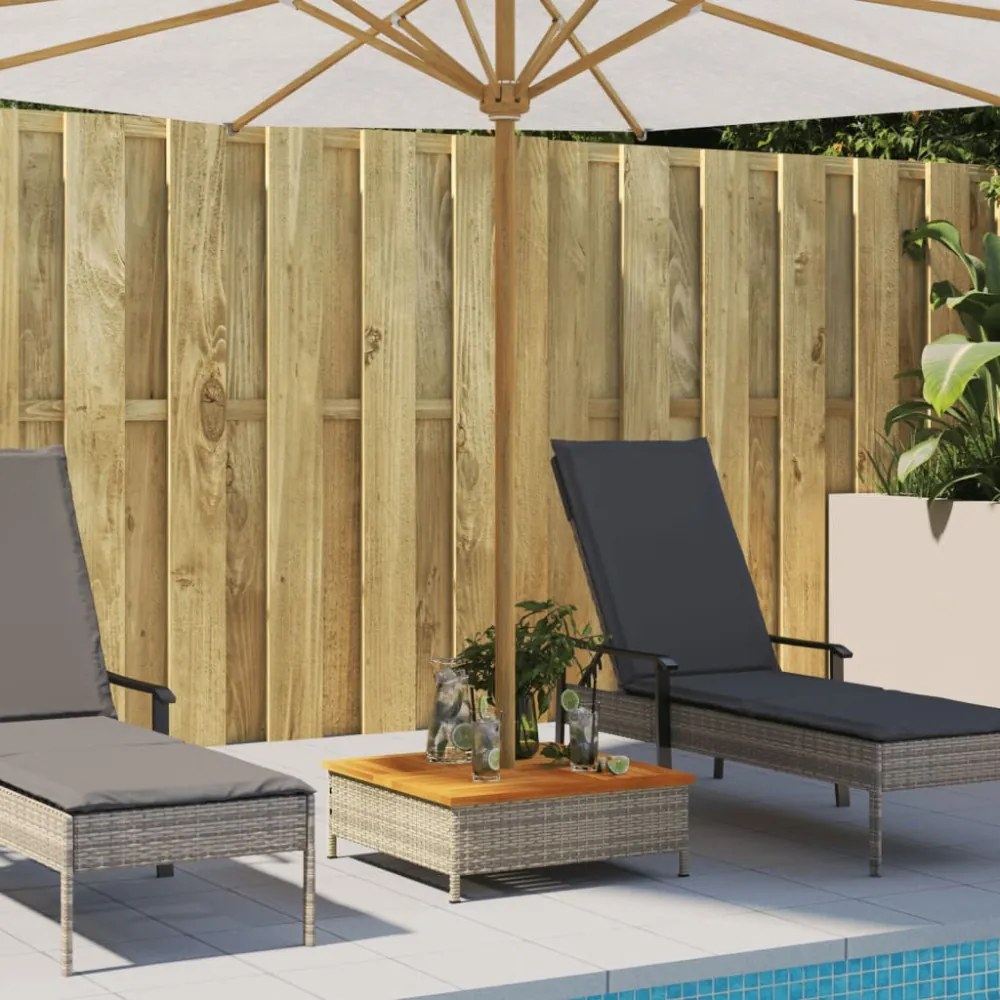 szürke polyrattan és akácfa napernyőtalp-burkolat 70x70x25 cm