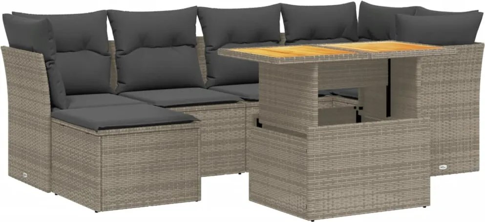 vidaXL 7 részes szürke polyrattan kerti ülőgarnitúra párnákkal