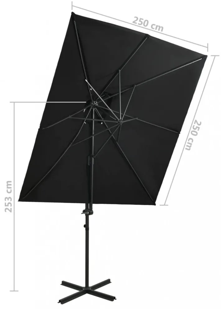 fekete dupla tetejű konzolos napernyő 250 x 250 cm