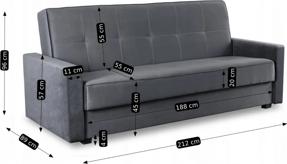 Zestaw 2x Sofa Rozkładana ALUNA Szara