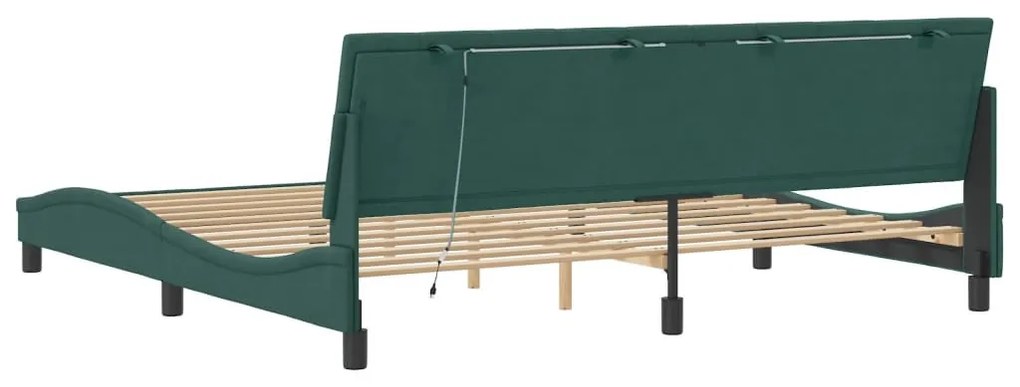 sötétzöld bársony ágykeret LED-világítással 200 x 200 cm