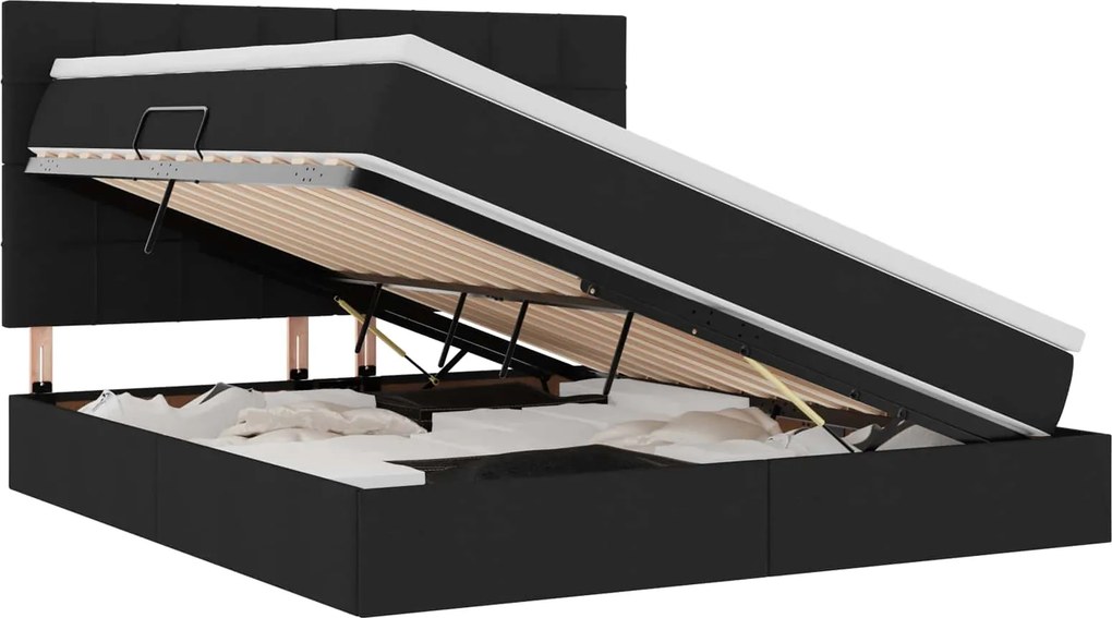 vidaXL Ágy tárolóval és LED lámpával Fekete 180 x 200 cm Poliészter
