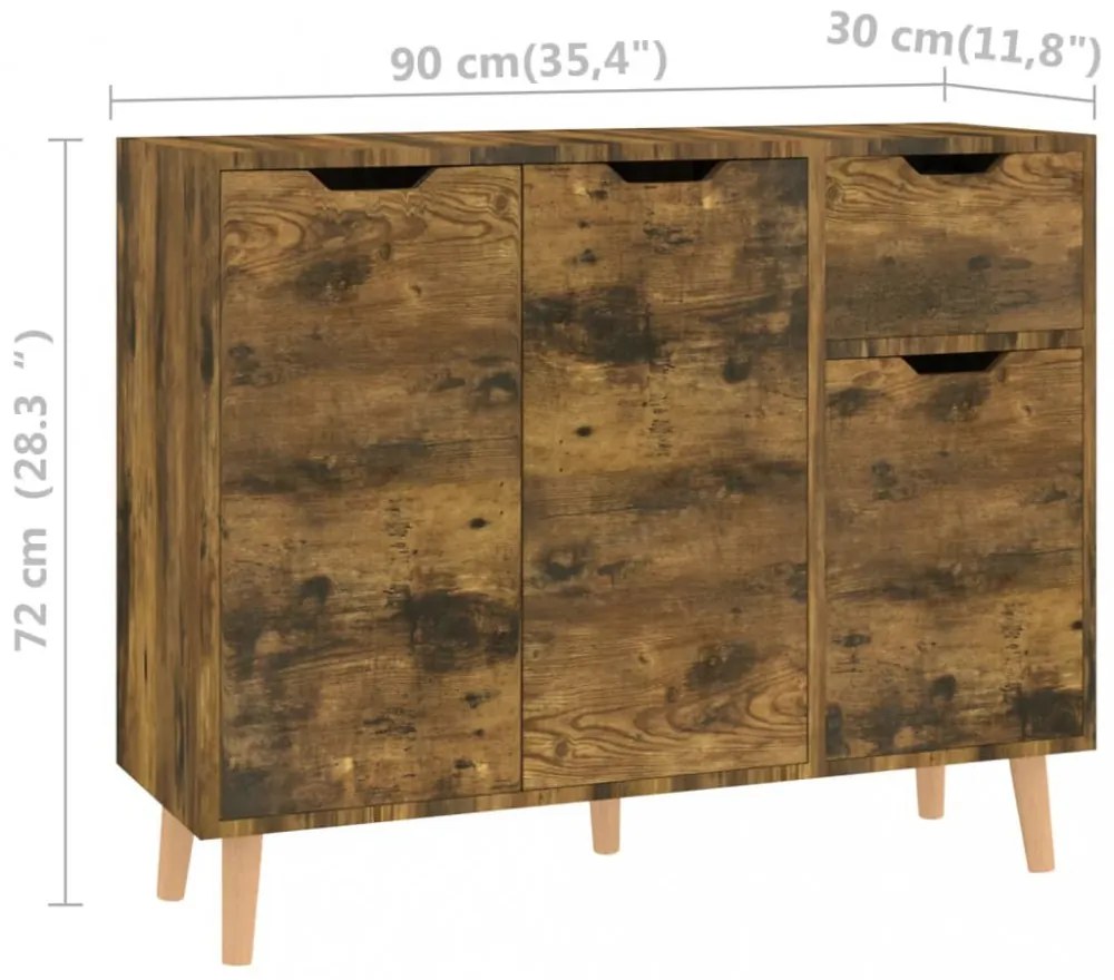 füstös tölgy színű szerelt fa tálalószekrény 90 x 30 x 72 cm