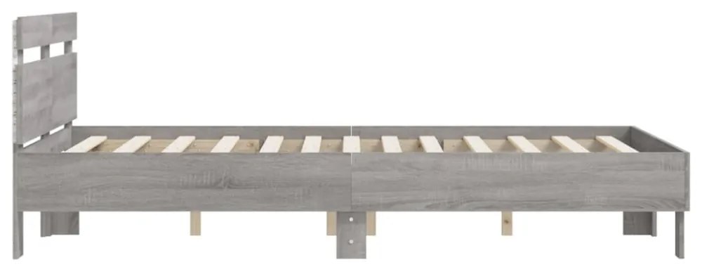 szürke sonoma színű ágykeret fejtámlával és LED-del 120x200 cm