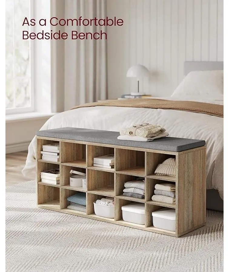 VASAGLE Cipőtartó pad, cipőpolc ülőfelülettel, 30×105×48 cm, türkizbarna–szürke