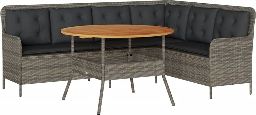 vidaXL 2 részes szürke polyrattan kerti kanapészett párnákkal