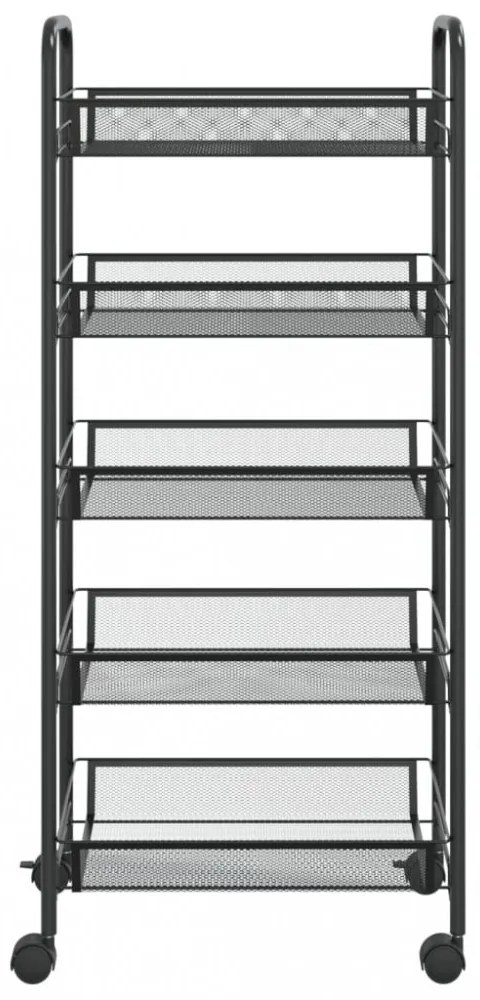 5 szintes fekete vas konyhai kerekes kocsi 46 x 26 x 105 cm