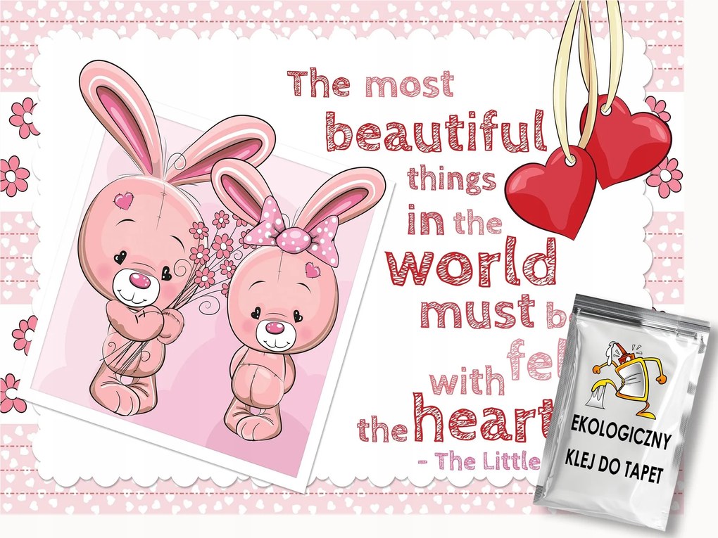 Fotótapéta Flizelina Gyerekeknek Rózsaszín Nyuszi Felirat 300x210 ragasztó