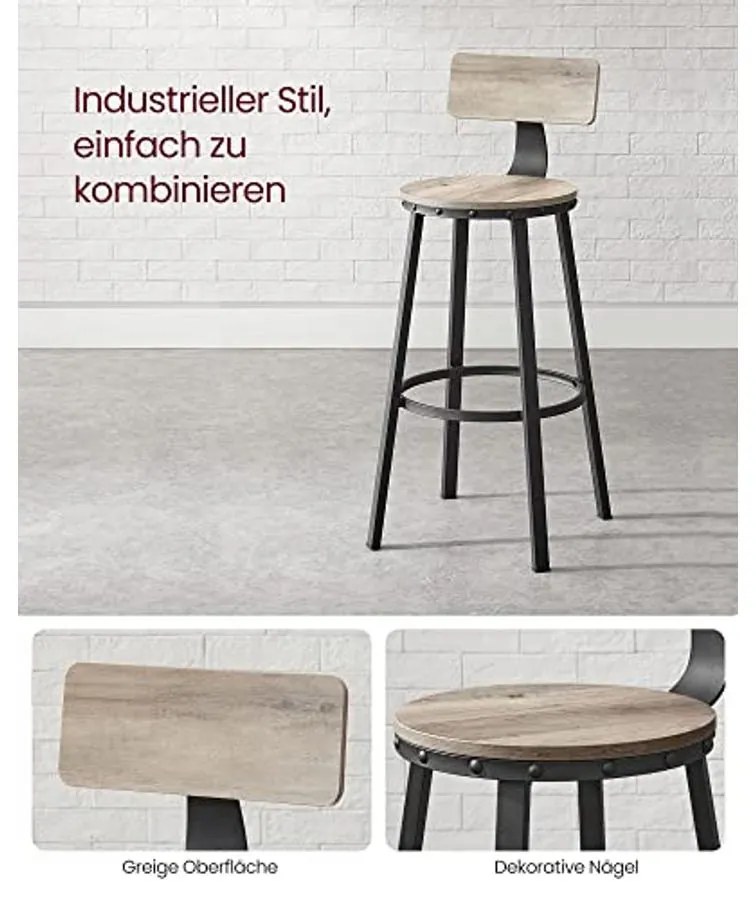 Bárszékek, Konyhai Székek 2 db-os Szett, Szürkés Bézs és Fekete