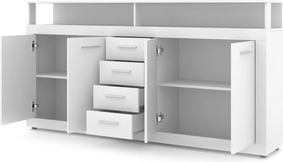 Komód 4 ajtóval és 4 fiókkal fehér színben – XXL LUNA