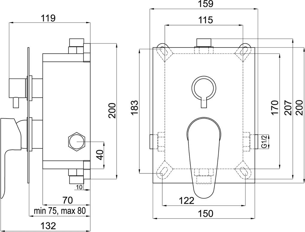 Novaservis Titania Smart rejtett csaptelep 2 dobozos kimenettel, króm, BOX98051R, 0