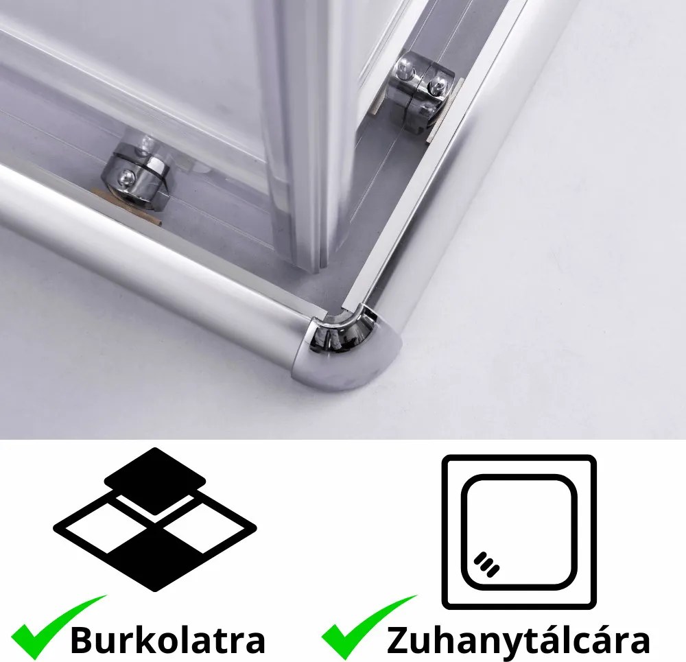 Stuxi Nizza 90x90 cm szögletes két tolóajtós zuhanykabin 6 mm vízlepergető biztonsági üveggel, króm elemekkel, 190 cm magas
