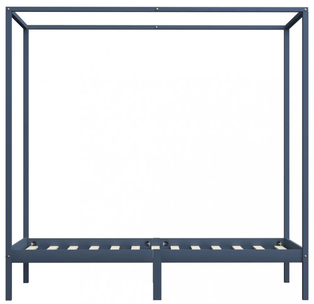 szürke tömör fenyőfa baldachinos ágykeret 90 x 200 cm
