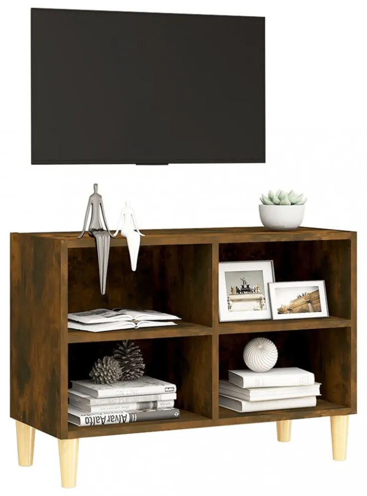füstös tölgy színű TV-szekrény tömör falábakkal 69,5x30x50 cm