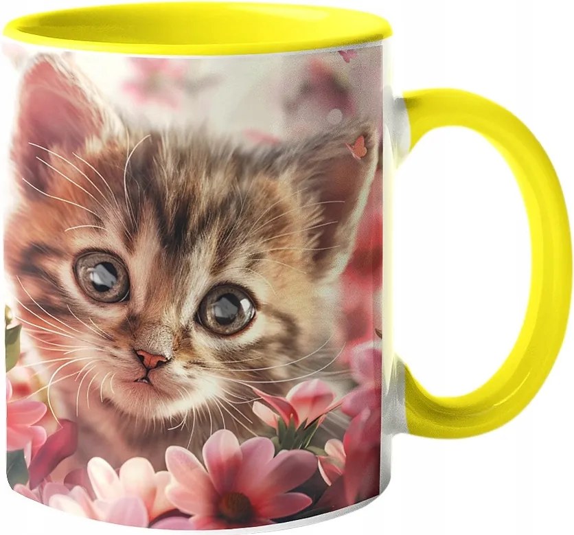 Csodálatos Bögre Macska Virágokkal Páratlan Színek "3D hatás" 330ml.