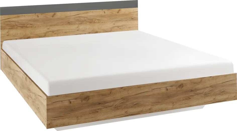 Dupla ágy, 160x200, tölgy artisan/grafit, GABRIELA