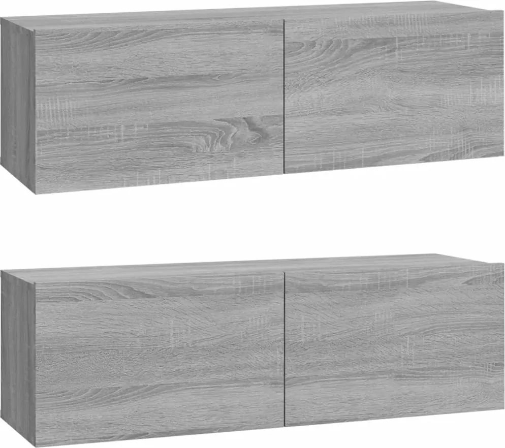 vidaXL 2 db szürke -tölgyszín szerelt fa fali TV-szekrény 100x30x30 cm