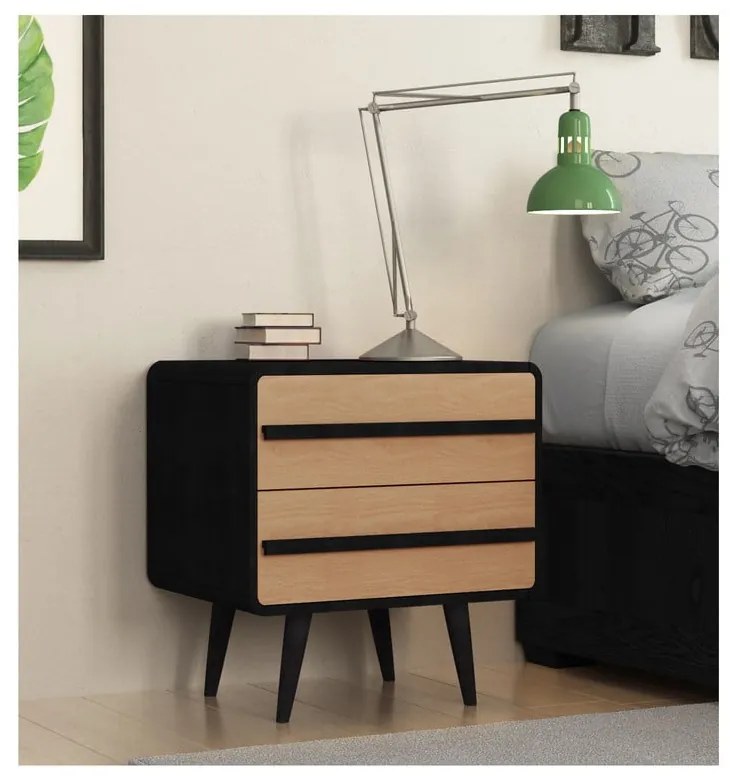 Fekete-natúr színű éjjeliszekrény Chantal – Støraa