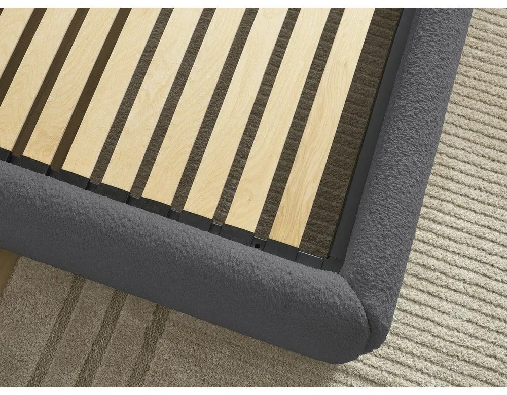 Sötétszürke kárpitozott ágyneműtartós franciaágy ágyráccsal, ágytámla nélkül 160x200 cm Inera – Bobochic Paris