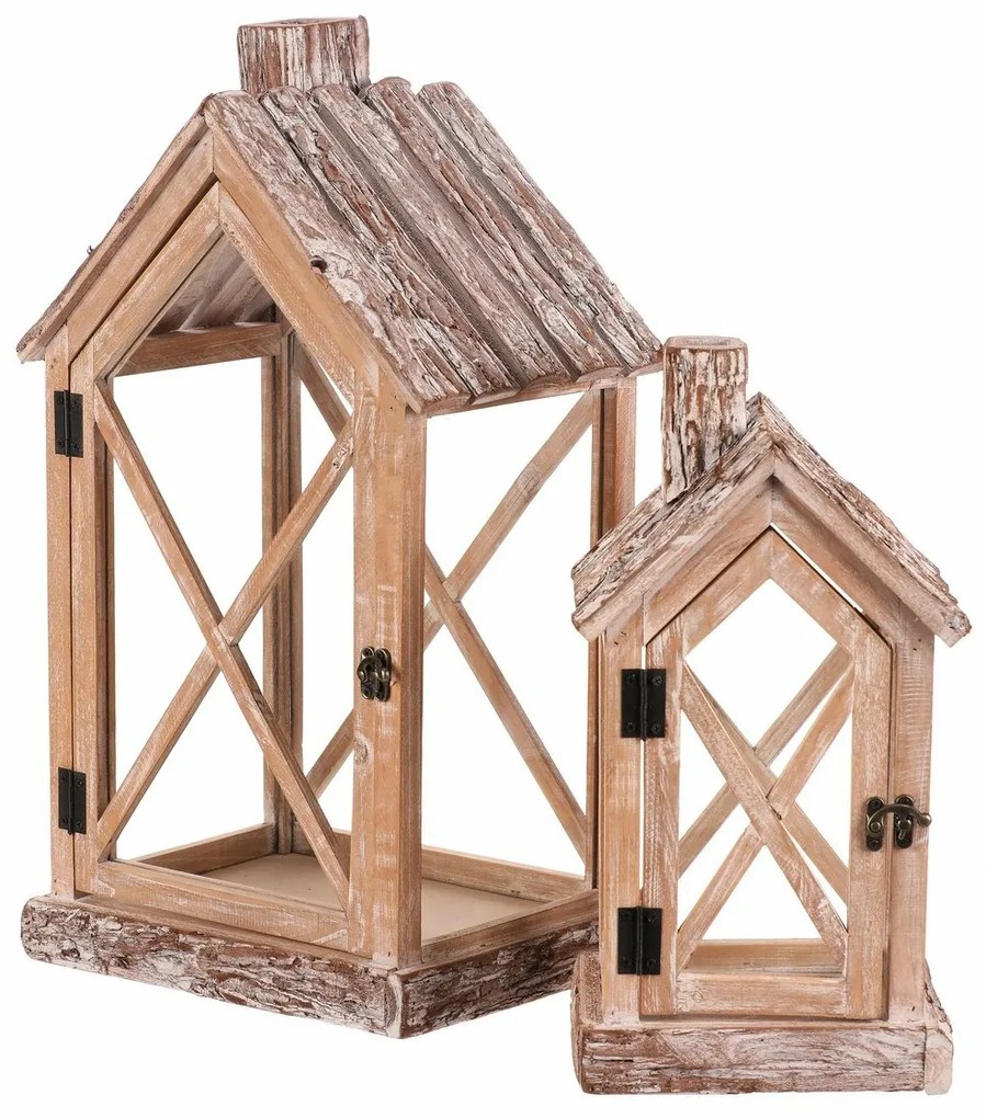 Két darab ház alakú fa lámpás szett