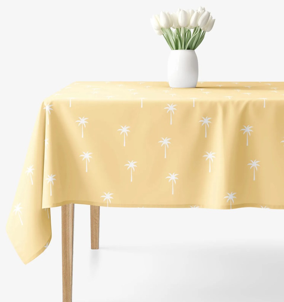 Goldea szögletes terítő 100% pamutvászon - pálmák sárga alapon 140 x 220 cm