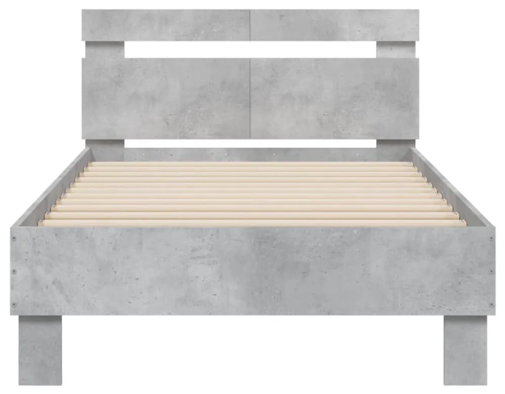 betonszürke szerelt fa ágykeret fejtámlával 100x200 cm