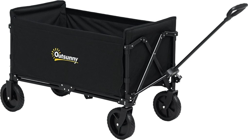Outsunny 120L Kerti Kocsi 4 Forgó Kerekekkel, Összecsukható Strandkocsi Acélból és Oxford Szövetből, Tárolótáskával és Állítható Forgatható Fogantyúva