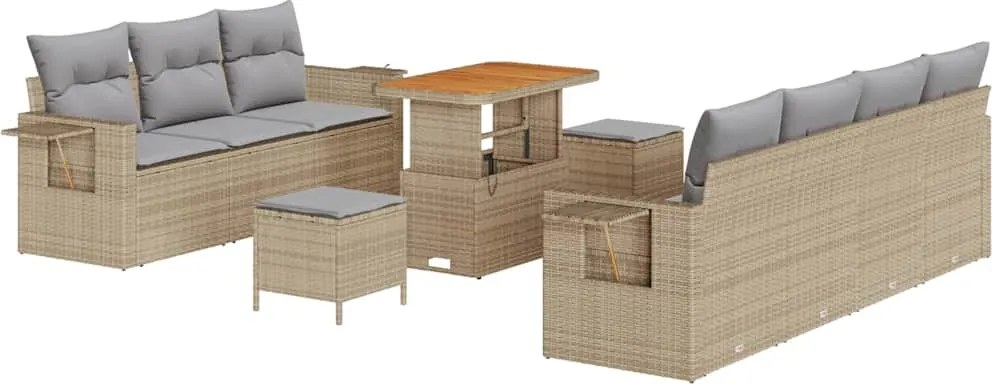 vidaXL Kerti Kanapé Szett 10 pcs Bézs polirattan