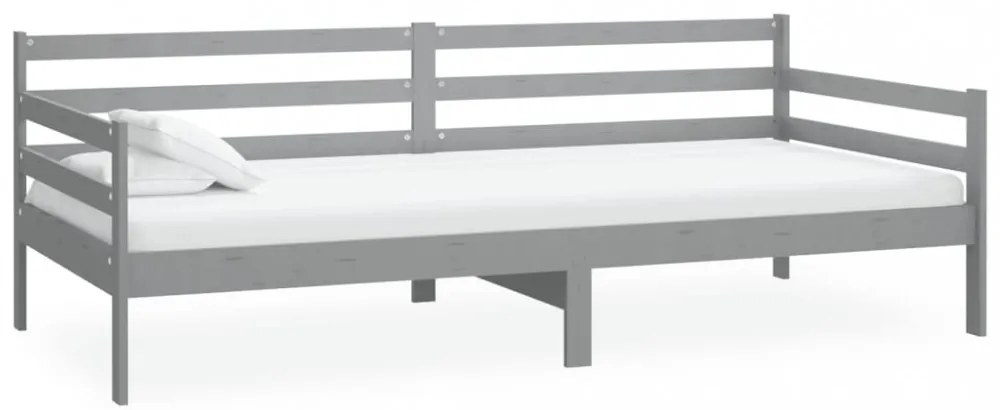 szürke tömör fenyőfa dívány matraccal 90 x 200 cm