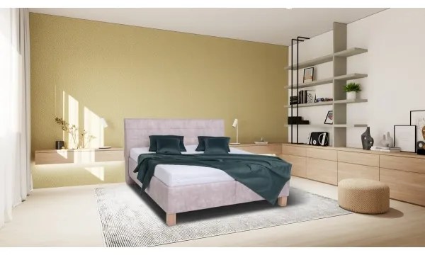Kárpitozott ágy matraccal és beépített tárolóval VIOLET 160x200 cm bézs
