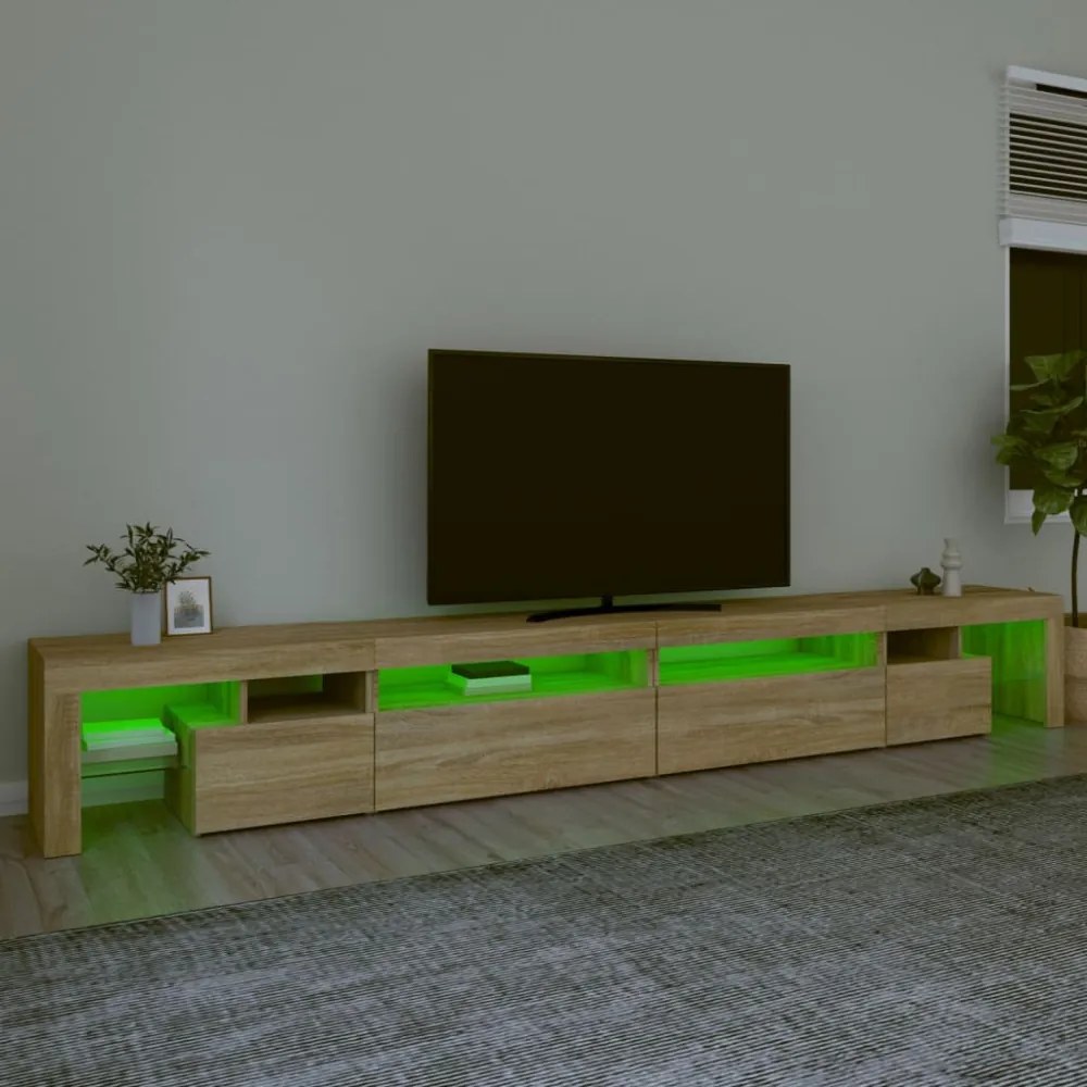 sonoma tölgy színű TV-szekrény LED-lámpákkal 290x36,5x40 cm