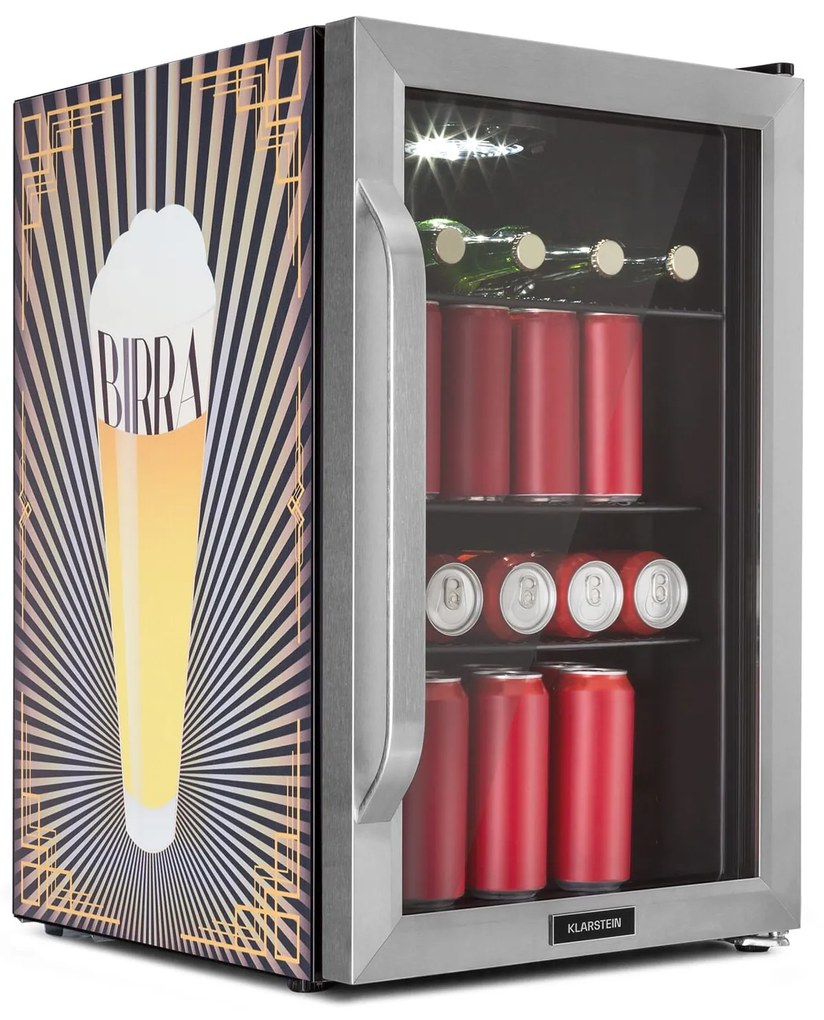 Klarstein Beersafe 70 Birra Edition, hűtőszekrény, 70 liter, 3 polc, panoráma üvegajtó, rozsdamentes acél
