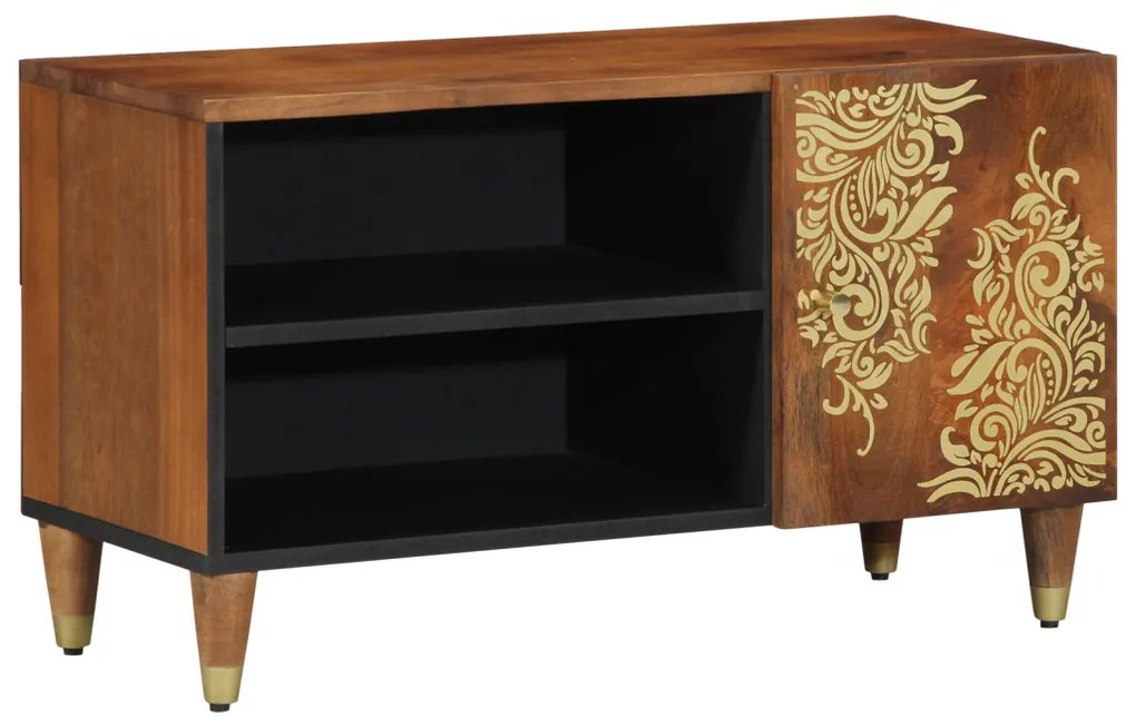 TV Szekrény Mézbarna Tömör mangófa, MDF 80 x 33 x 46 cm