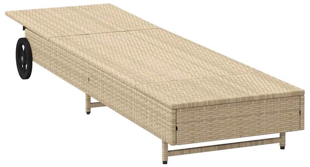 Szürke polyrattan napozóágy kerekekkel és párnával