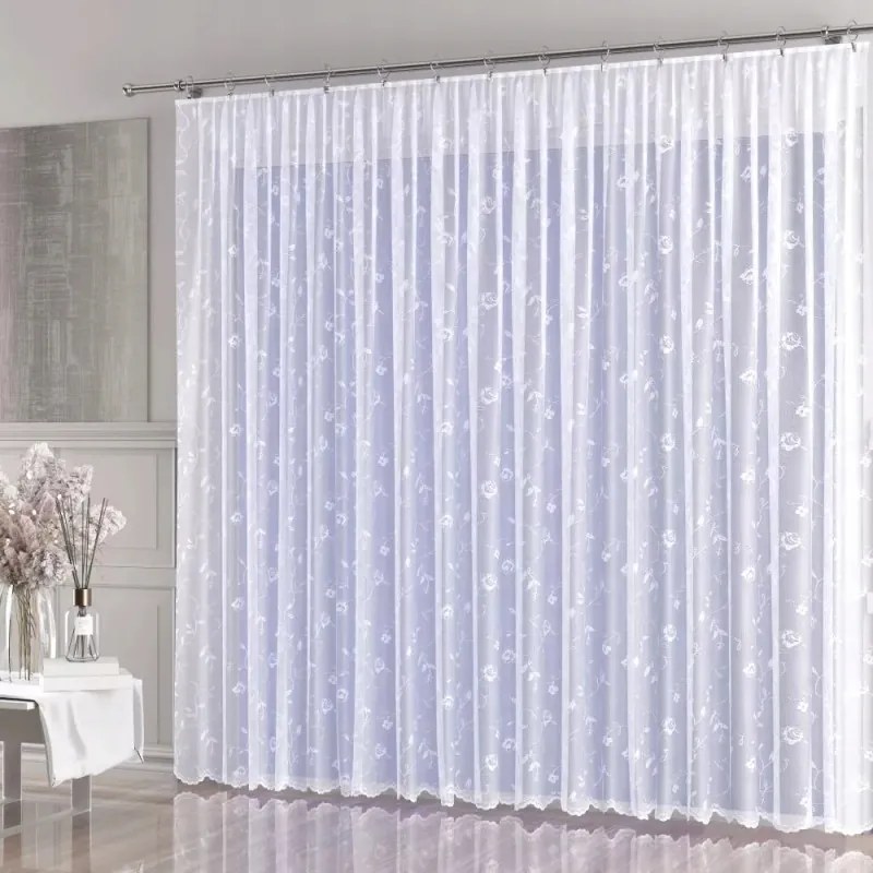 Gyönyörű finom jacquard függöny fehér Daniela szalaggal 500x250 cm