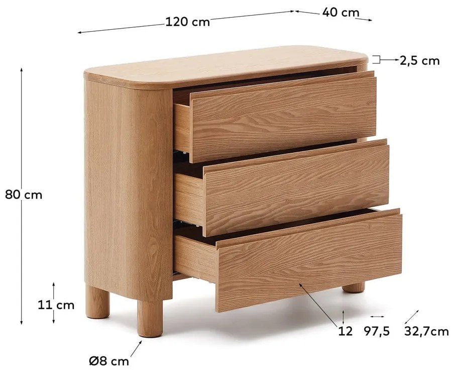 Natúr színű komód kőrisfa dekorral 120x80x40 cm Salaya – Kave Home