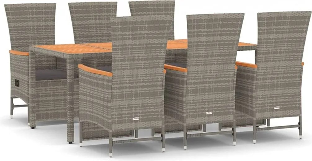 vidaXL 7 részes szürke polyrattan kerti étkezőgarnitúra párnával