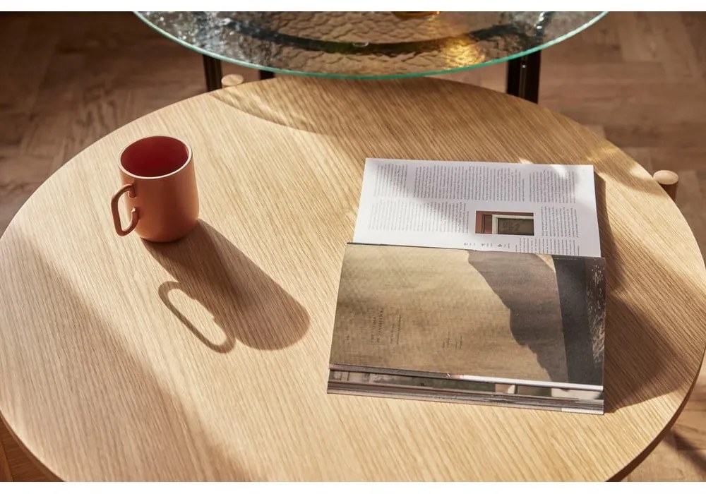 Natúr színű kerek dohányzóasztal tölgyfa dekorral ø 86 cm Heritage – Hübsch