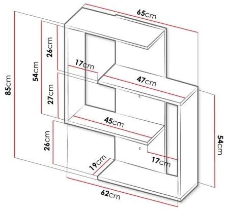 Fali polc MORIKO 85x65 cm fehér/sonoma tölgy