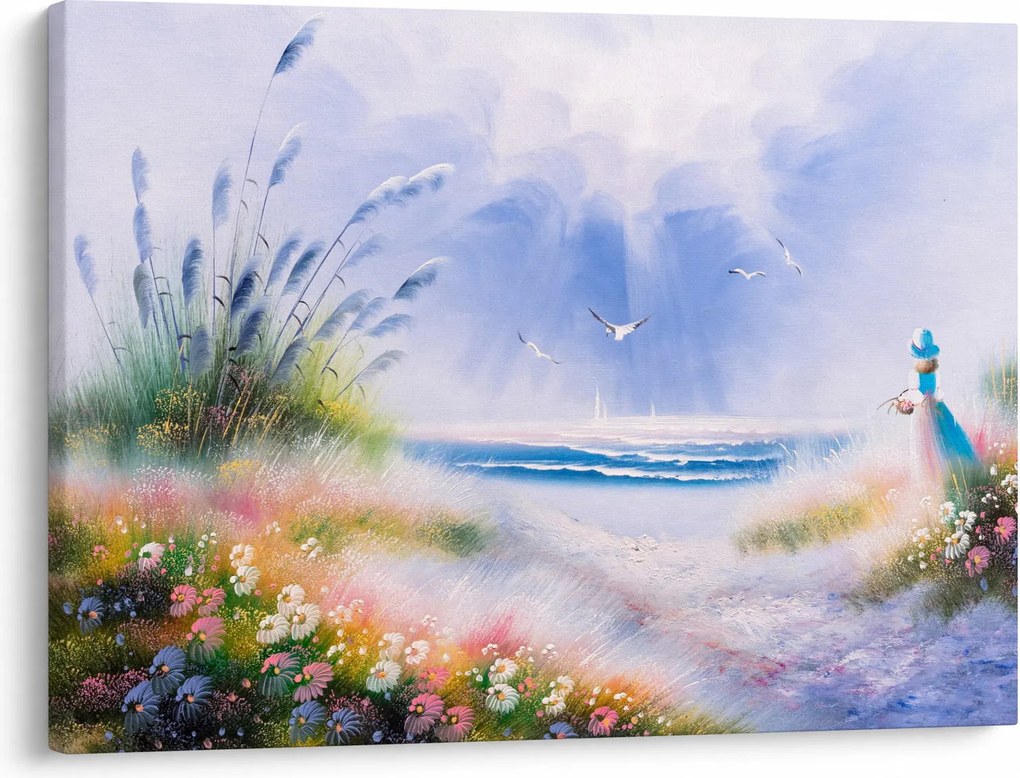 Kép - romantikus tengerpart, olajfestmény (70x50 cm)