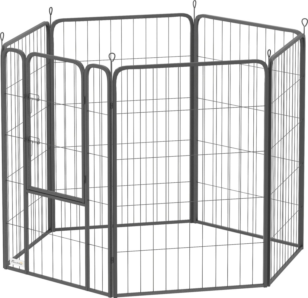 PawHut Puppy Playpen - Korszerű, 6 paneles kutyafogó 100 cm magas, rugalmas, összecsukható, védő borítással az állatok számára – játéktér kutyák és ma