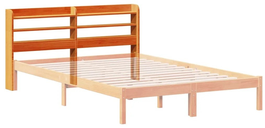 viaszbarna tömör fenyőfa fejtámla polcokkal 120 cm