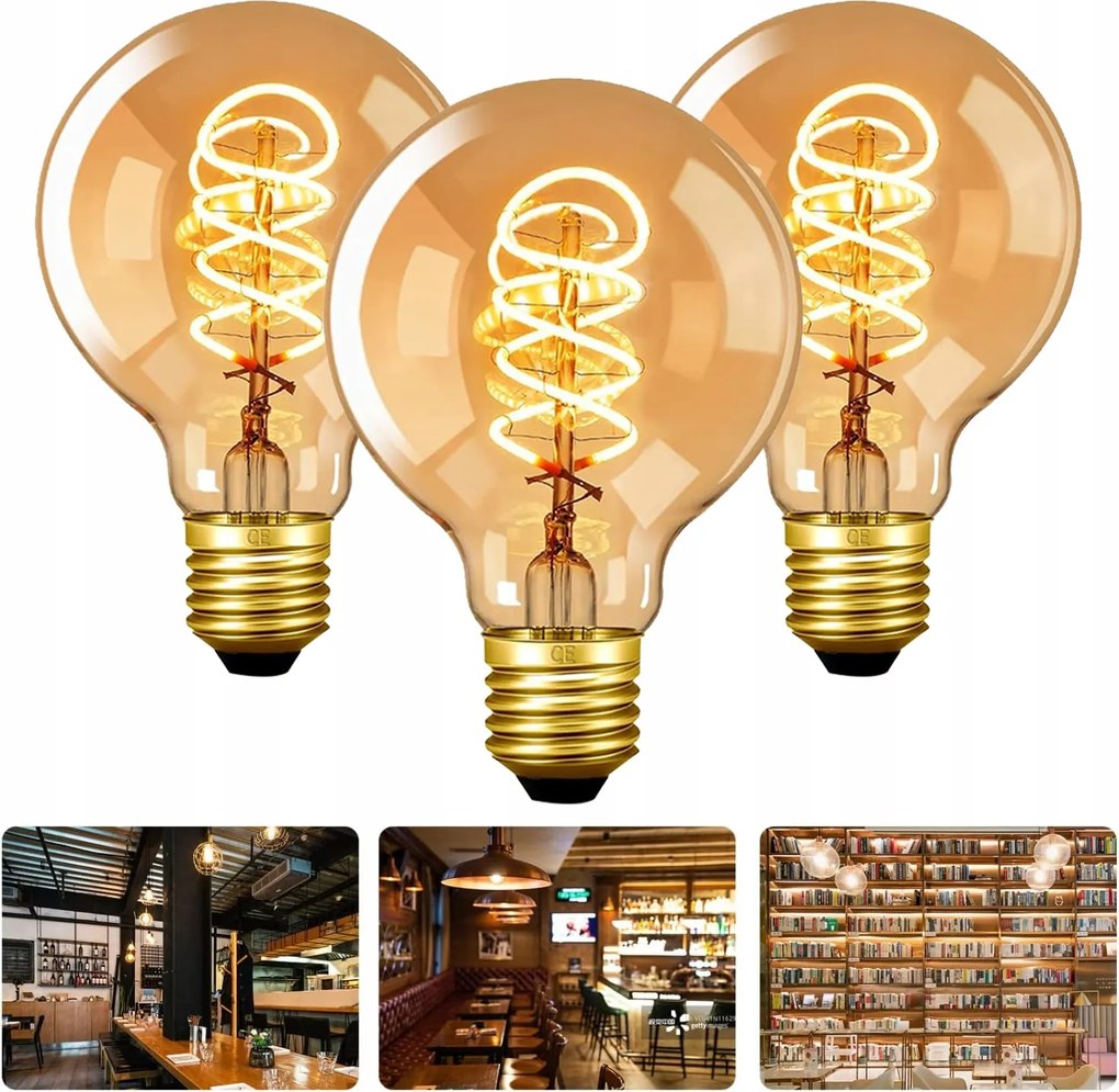 3db Led izzó E27 Filament 4W Edison Dekoratív G80 dekoratív nagy menetes