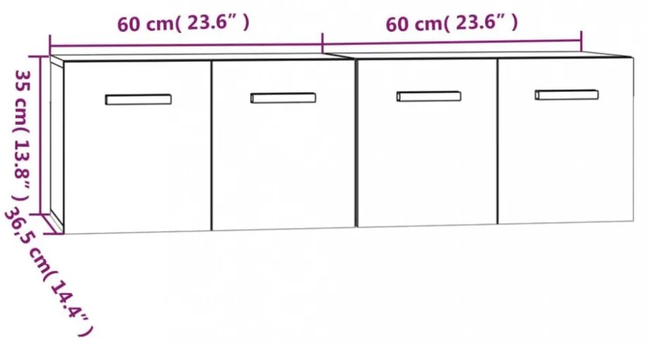 2 db füstös tölgy színű szerelt fa faliszekrény 60x36,5x35 cm